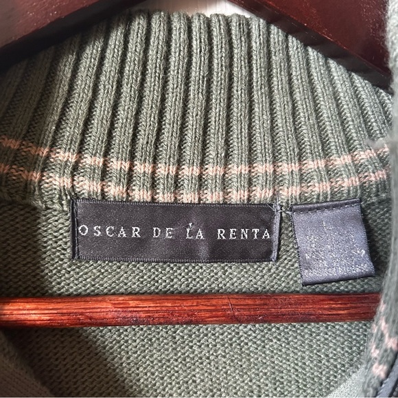 Oscar de la Renta Olive Green Zip-Up Sweater, Men’s Large - Picture 3 of 4